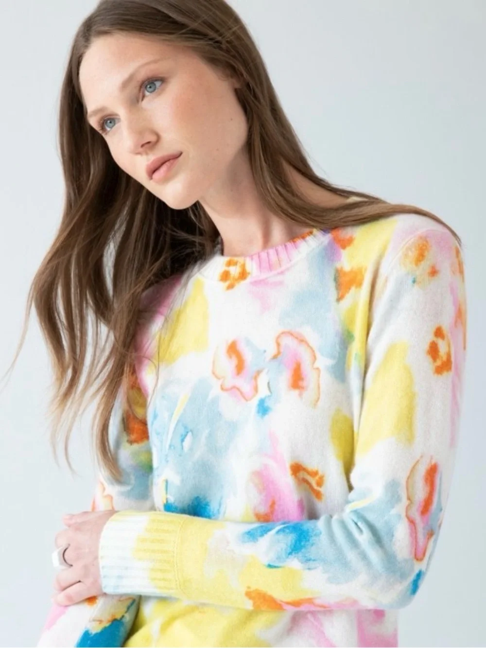 Kinross Cashmere Crew Neck Sweater in Multi Size Small
